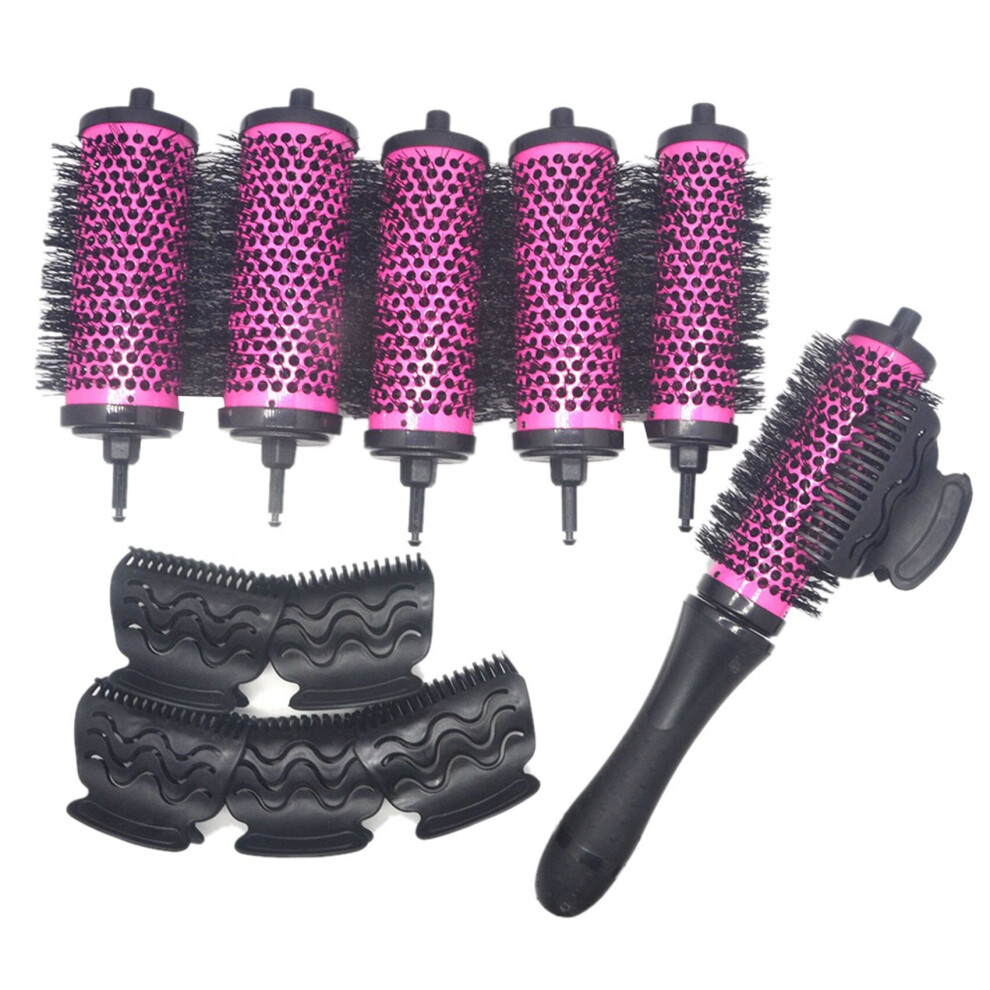 (1 PC Kit) 6pcs Set 3 Sizes Detachable Handle Hair Roller Brush with Positioning Clips Aluminum Ceramic Barrel Curler Comb Hairdresser