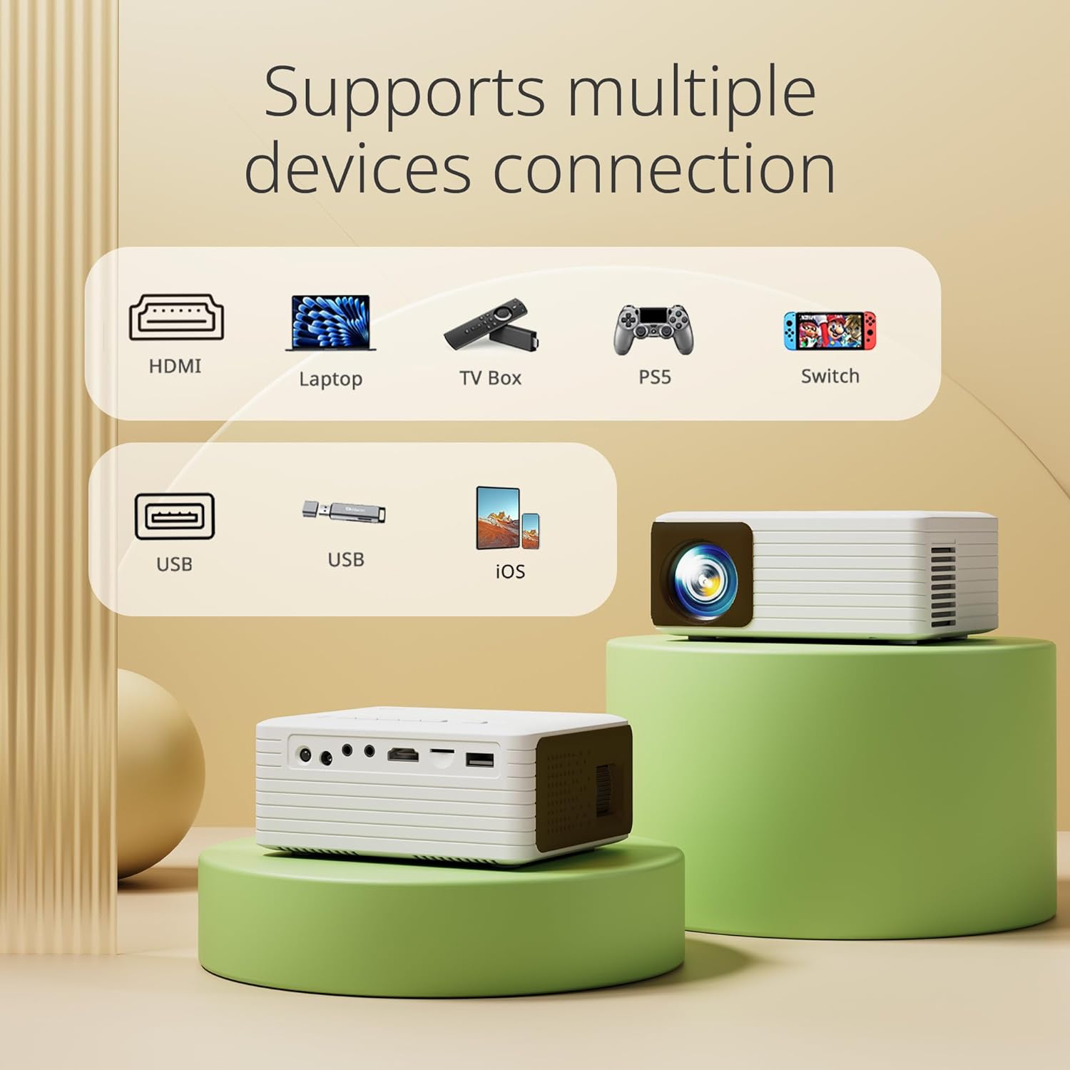 Mini Projector Portable Phone Projector 1080P Full HD Support Home Theater Movie Projector Small Video Projector Compatible with HDMI Smartphone Tablet PC TV Stick AV USB