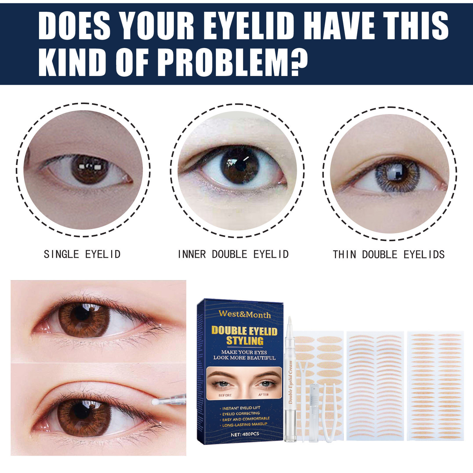 Double Eyelid Tape Self Adhesive Sticker Invisible Lace Mesh Eyelid Paste Natural Strips Olive-Shaped Eye Lift Lasting Waterproof Makeup Tools Different Sizes