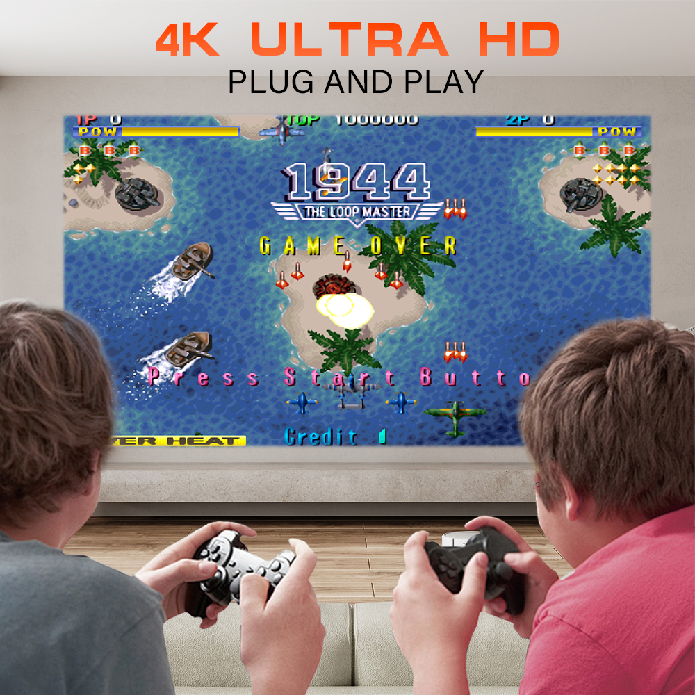 Game Projector Support 4K 1080P Android Portable Projector High Definition with 2 Wireless Game Controllers Video Game Console Home Theater Projector