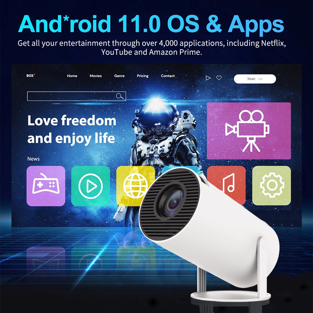 Wifi Projector Mini Gaming Projector with 2 Wireless Controllers 4K Android Bluetooth Mini Projectors Smart Portable Home Theater for Outdoor