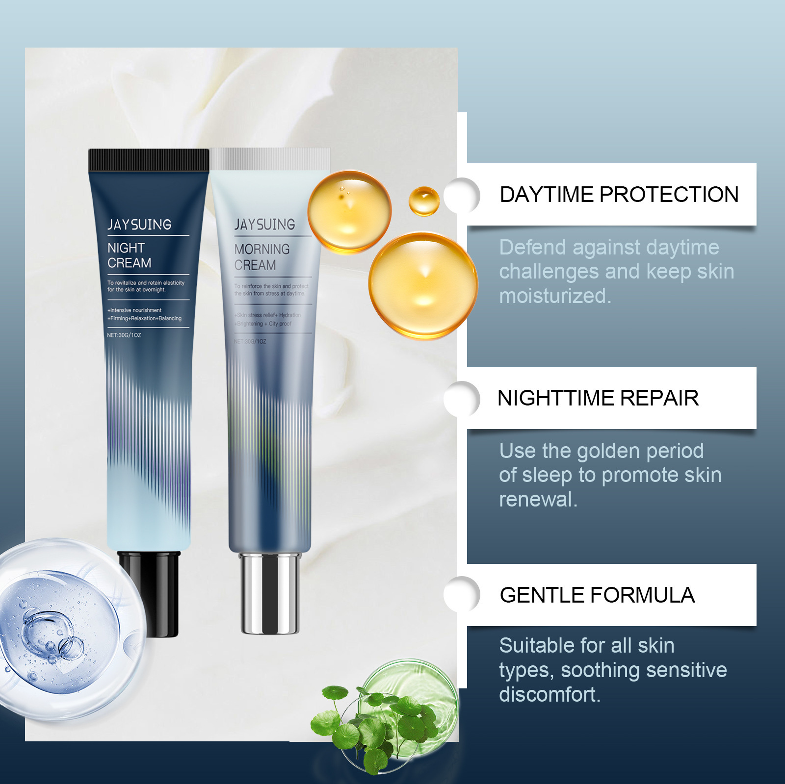 Jaysuing Day Night Cream Sets Shield Cream Moisturizing Skin Evening Cream Nourishing Face Cream Hydrating Firming Repairing Skin Cream
