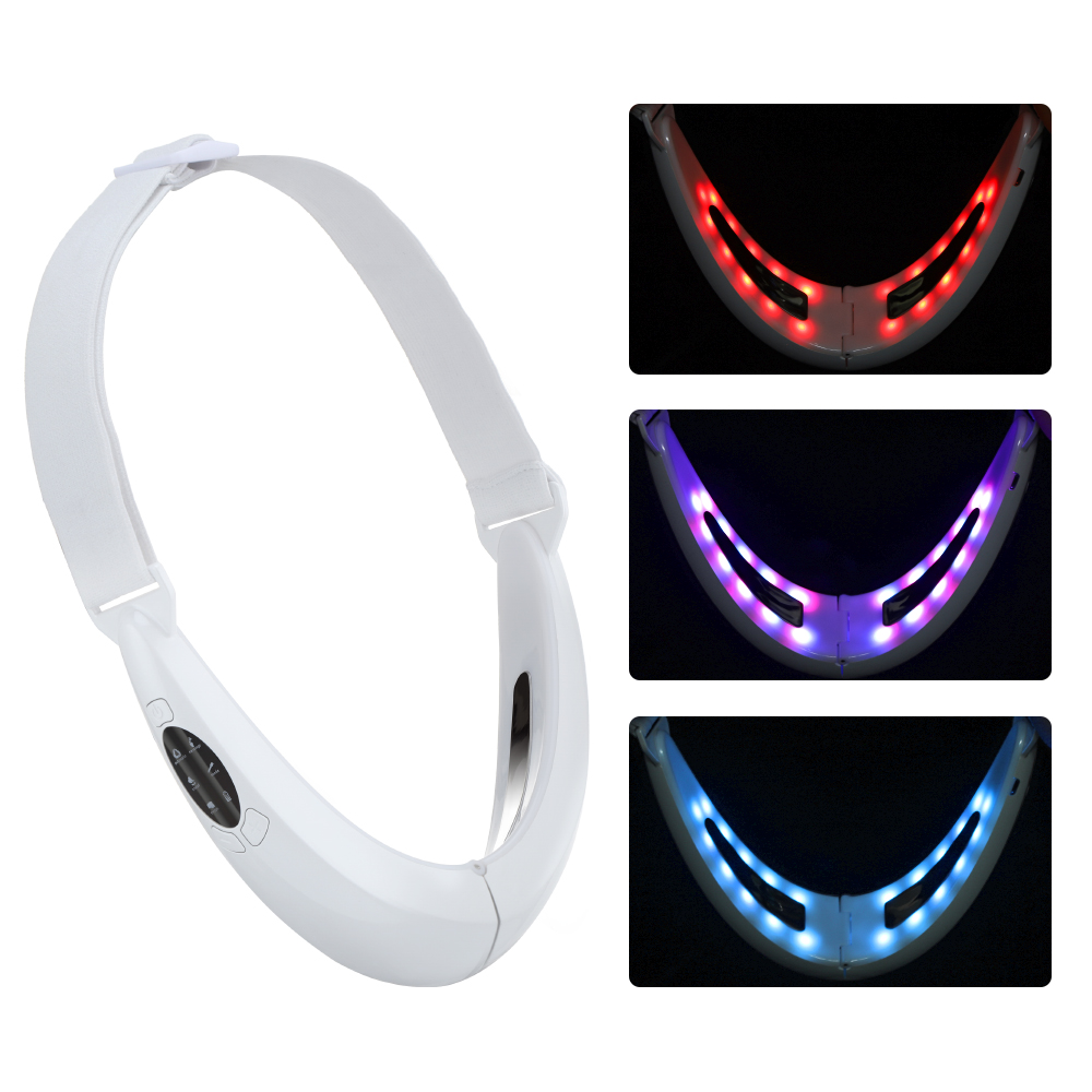 (White) LED Photon Therapy Facial Mask Massager Facial Lifting Device Double Chin V Face Shaped Cheek Lift Belt Machine for Men and Women Training
