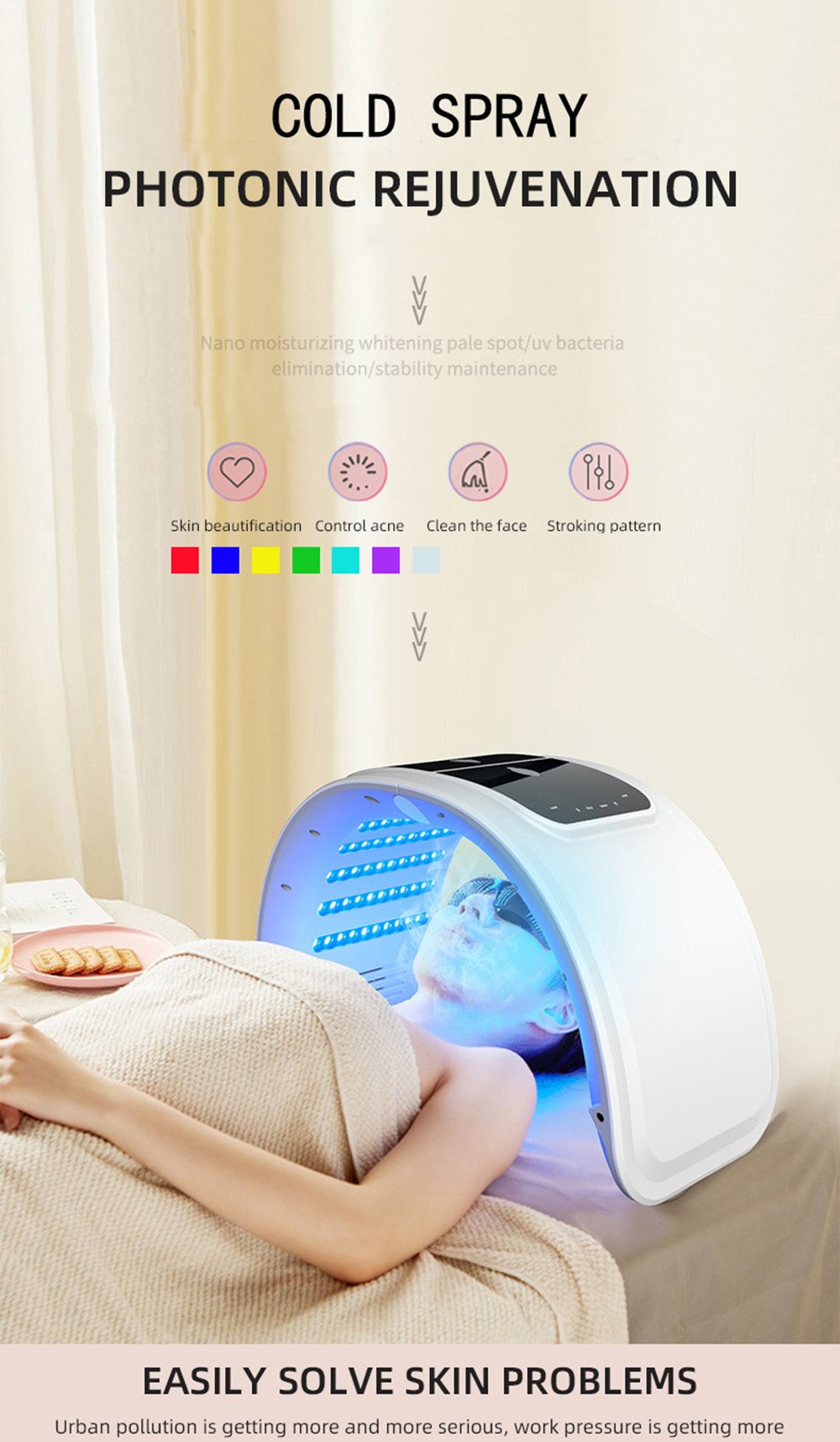 7 Colors LED Photon Machine With Nano Spray Face Mask PDT Equipment Skin Moisturizing Face Body Mask Salon SPA Home Use Skin Rejuvenation Acne Skin Care