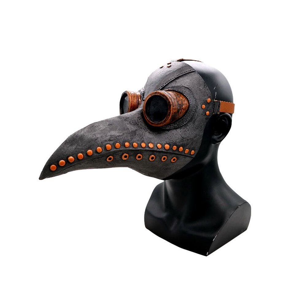 (Gray) Plague Doctor Mask Faux Leather Steampunk Halloween 2021