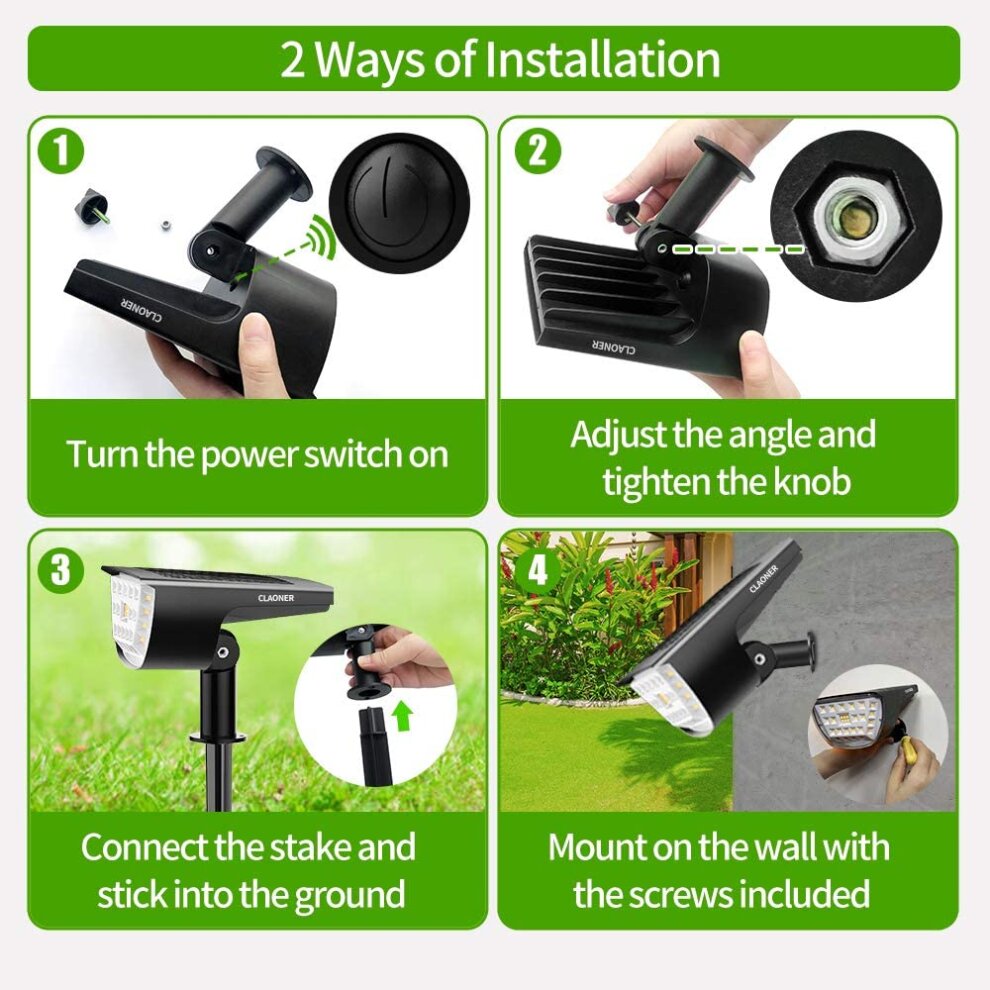 (Warm white) Claoner 32 LED solar landscape spotlights, wireless waterproof solar landsc