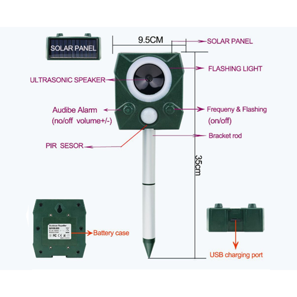Outdoor Solar Waterproof Ultrasonic Mouse Repellent Animal Repellent Insect Repellent Mo