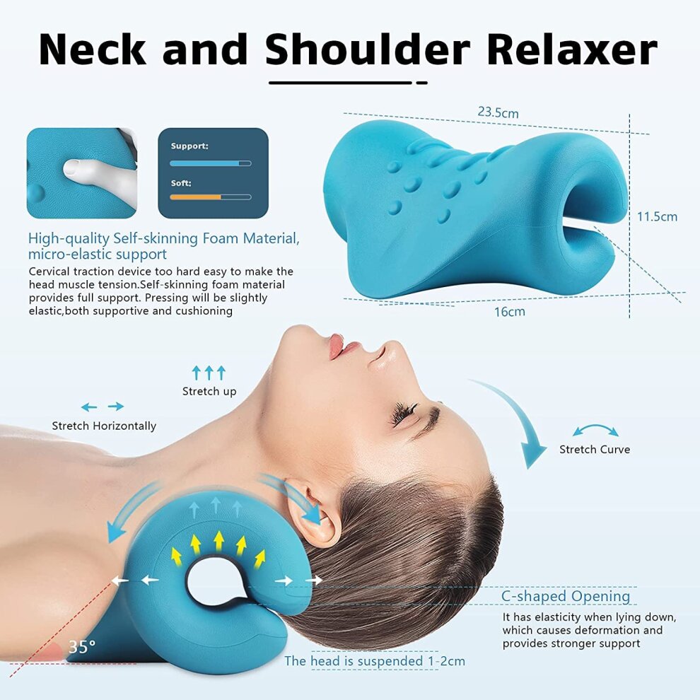 Neck and Shoulder Relaxer Cervical Traction Corrector Device Elastic Gentle Therapy Pillow with Shiatsu Massage for TMJ Pain Relief and Cervical Spine Alignment Chiropractic Pillow Neck Stretcher Headache Muscle Tension Spine Relax