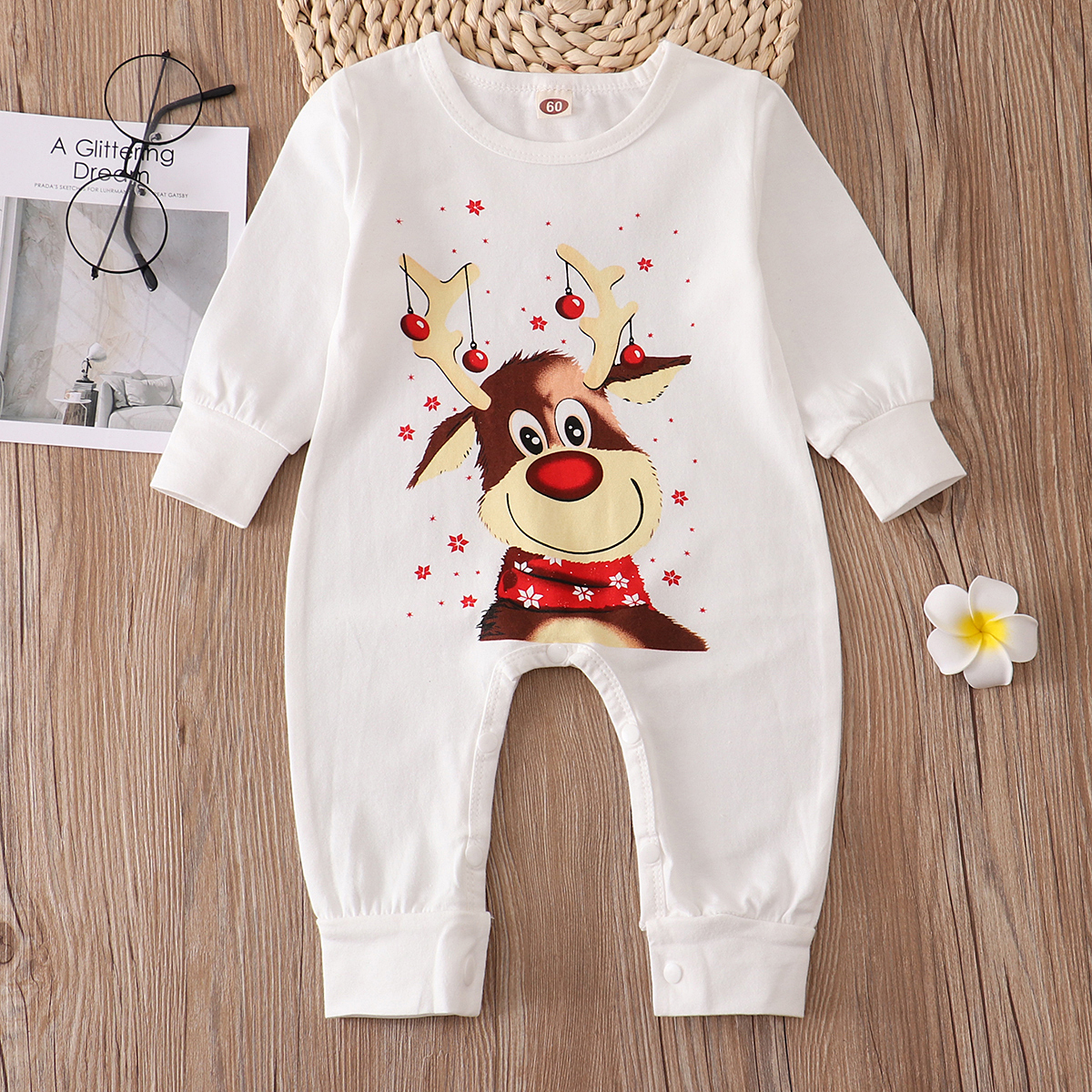 (Baby 3M) Xmas Family Matching Pajamas Set Cute Deer Adult Kid Baby Family Matching Outfits 2023 Christmas Family Pjs Dog Clothes Scarf