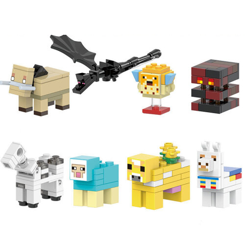 Minecraft Minifigure Building Blocks Toys Game Character Alpaca Skeleton Horse Ender Dragon Minifigures Kits 8PCS Mini Action Stitching Toy Collection Display Toy Suitable for Boys and Girls Birthday Gifts