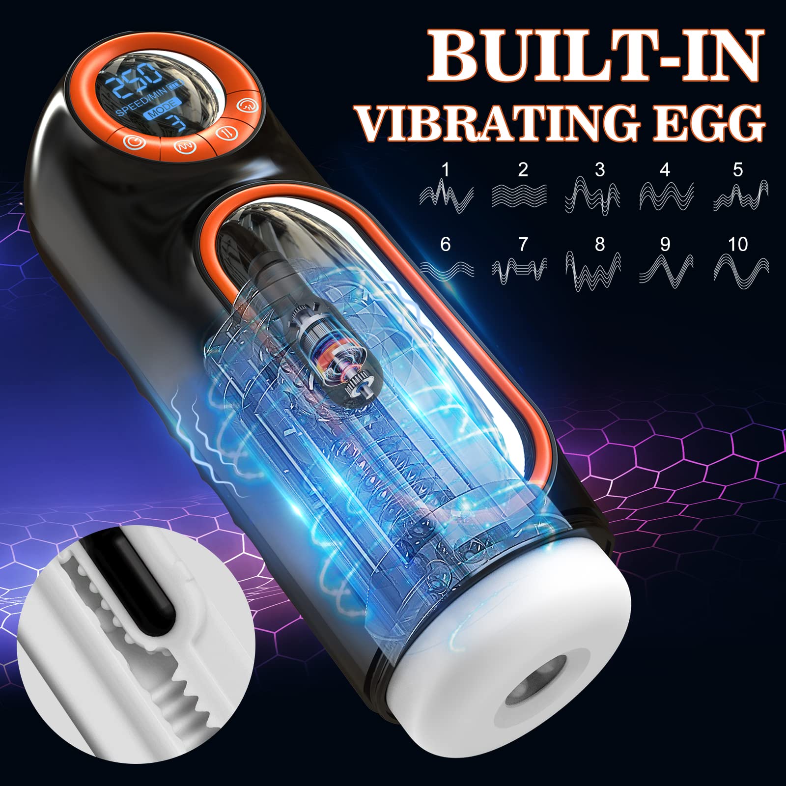 Electric Sucking Male Masturbator Cup Automatic Sex Toys with Powerful Sucking Vibrating and Thrusting Mode Sound Speaker Realistic Fleshy Tight Channel