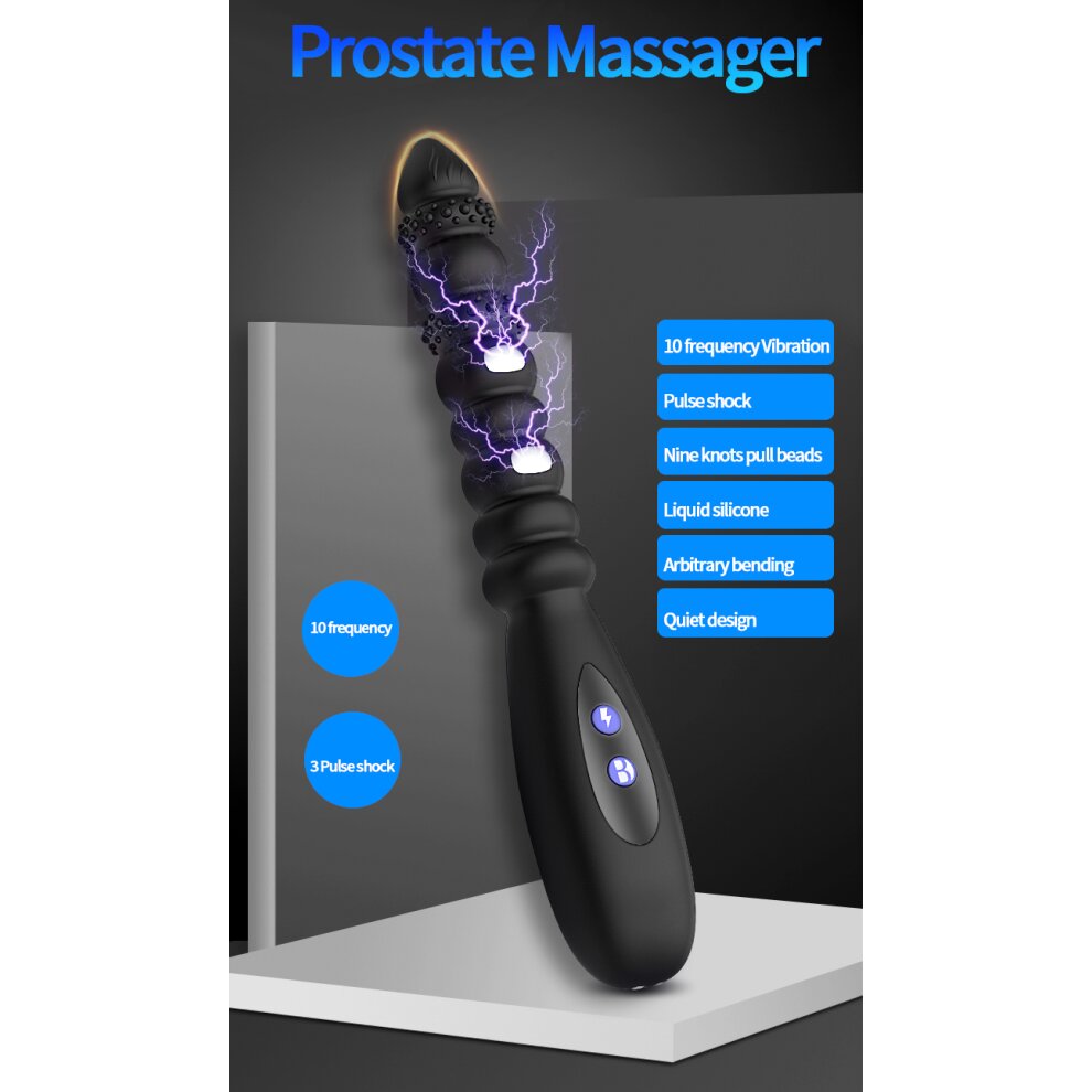 Sex Toy Vibrator G-Spot Prostate Stimulator Massager Anal Bead Butt Plug Masturbator for Women Men Women Couples with 10 Frequency Vibration and 3 Pulse Electric Shock Modes