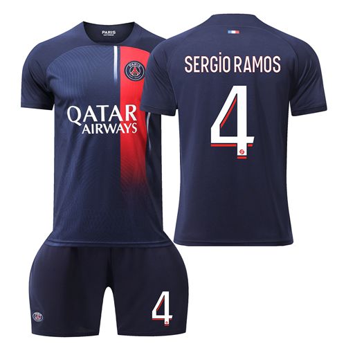 (Kids 16) Paris Saint-Germain 2023-2024 Sergio Ramos No. 4 Home Soccer Jersey Football Kit