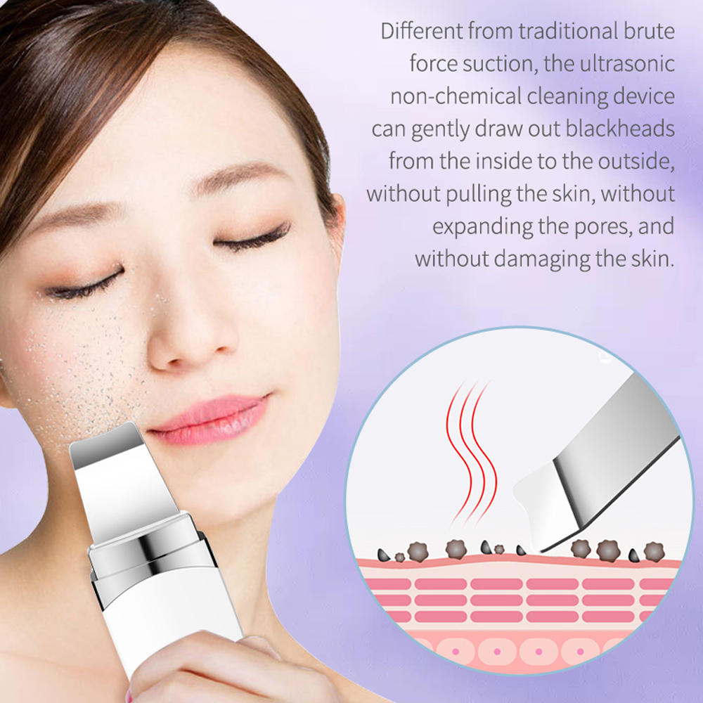 Ultrasonic Skin Scrubber Facial Spatula Blackhead Remover Deep Face Cleaning Lift Machine Peeling Shovel Pore Cleaner Face Skin Care Beauty Tools