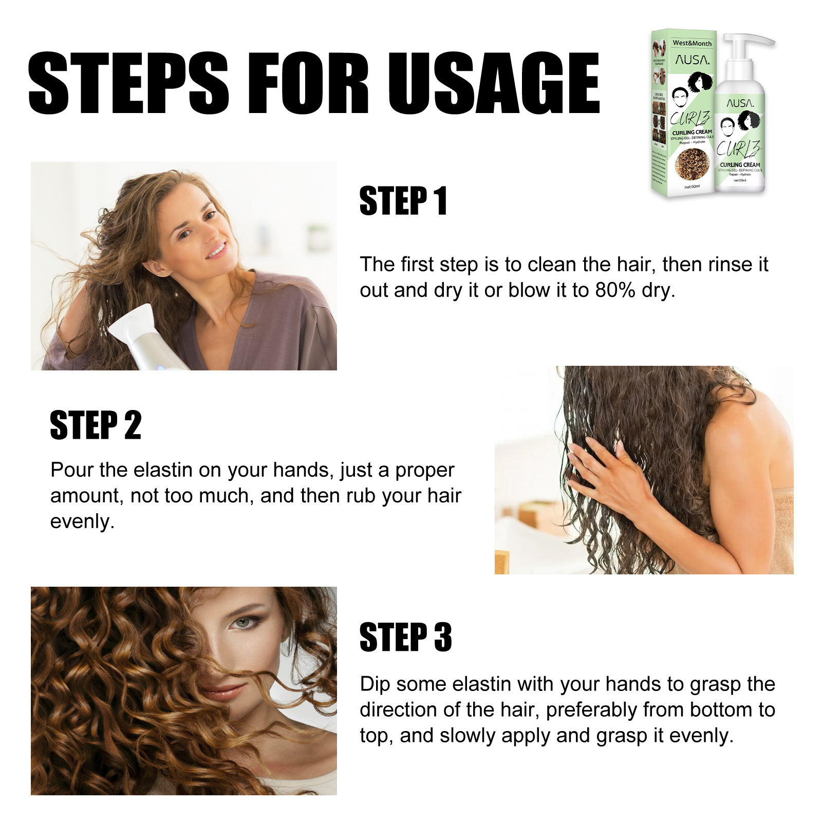 Hair Elastine Cream Repair Curl Elastining Gel Curls Moisturizer and Enhancer Conditioners for Wavy and Curly Hair Products Suitable for Women and Men
