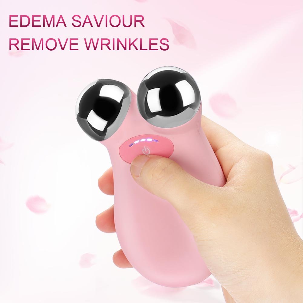 (Pink) Microcurrent Facial Roller Mini Face Massager Skin Massager EMS Slimming Beauty Machine Facial Skin Tightening Firming Facial Lifting Rejuvenation Spa