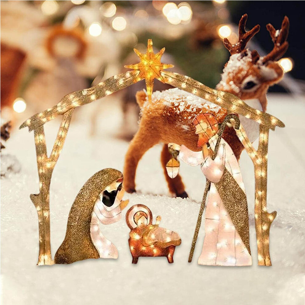 Christmas Decoration Christmas Jesus Holy Family Nativity Scene Yard Ornaments Outdoor Garden Decor with Lights String