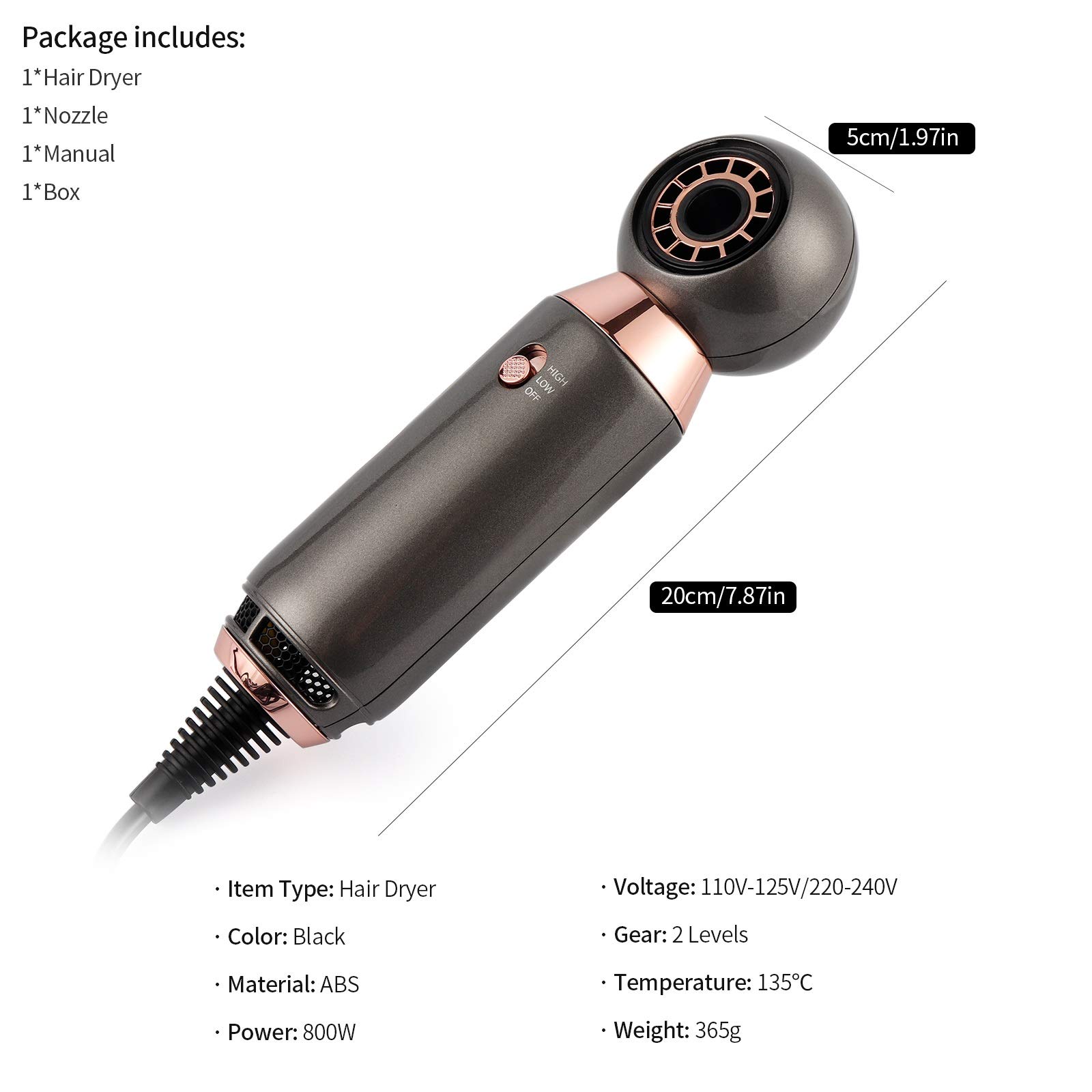 Leafless Hair Dryer Fast Dry Dryer with 360° Magnetic Suction Nozzle Lightweight Fast Drying Blow Dryer for Travel Salon Home Gift
