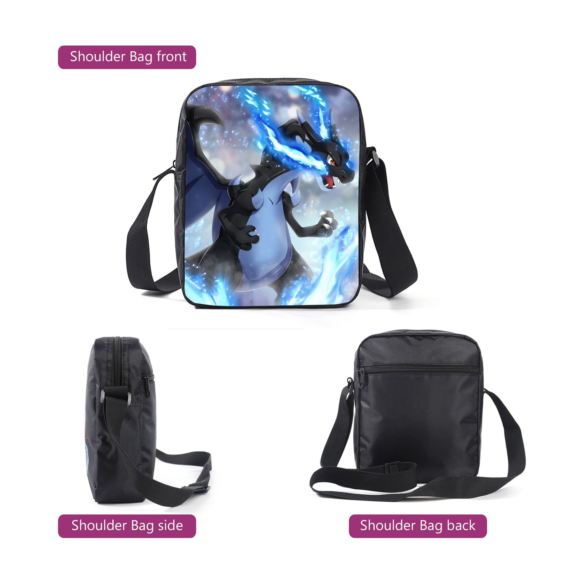 (Style A) 3PCS Pokemon Backpack Lunch Bag Pencil Case Set  Kids School Bag Boys Girls Teens Pikachu Eevee Pokeball