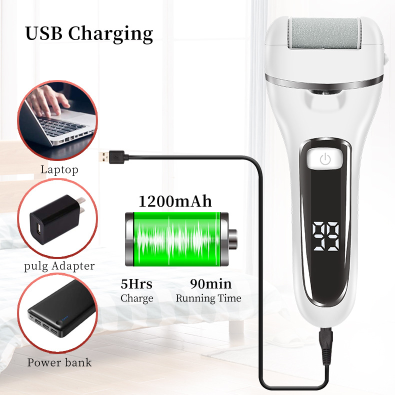 Waterproof Electric Foot File LCD Display Rechargeable Pedicure Tool