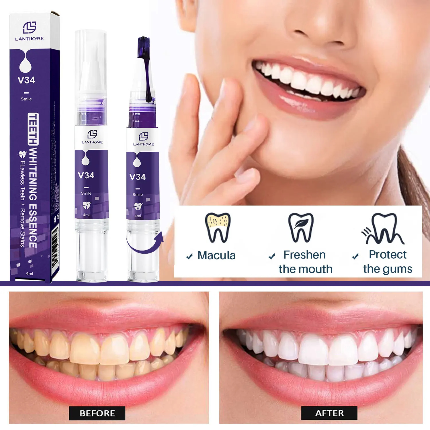 V34 Teeth Whitening Toothpaste Pen Remove Plaque Stains Cleaning Oral Hygiene Bleaching Dental Tools Fresh Breath Tooth Care