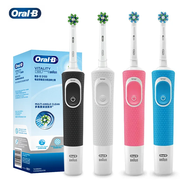 (WHITE with 1head) Oral B Electric Toothbrush 2D Vitality Cleaning Teeth Brush Waterproof Electronic Teeth Brush Inductive Charger With Timer