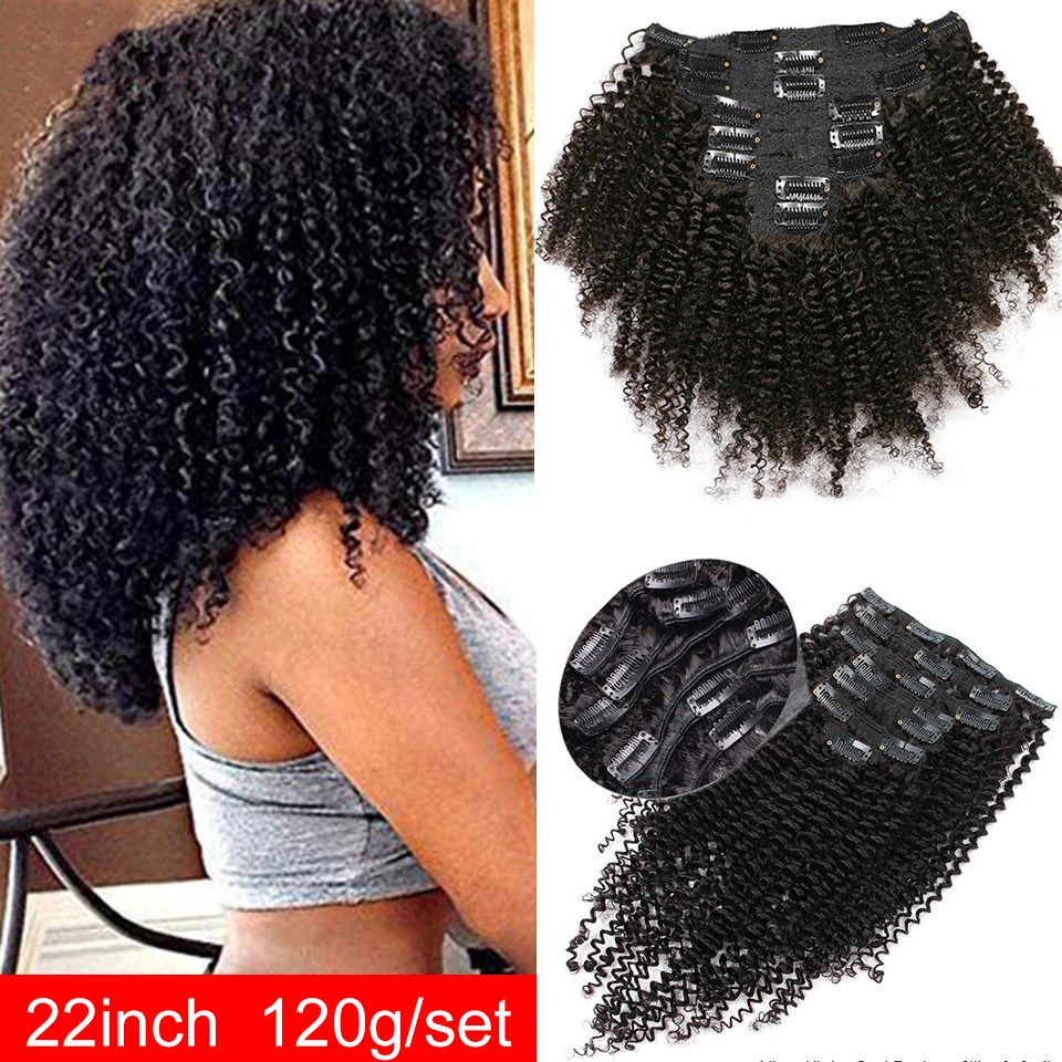(10inches x 1 Pack) Kinky Curly Clip in Hair Extension Maxine 3C 4A Afro Kinky Curly Clip in Human Hair Extensions Women 120g set clip-in Full Head