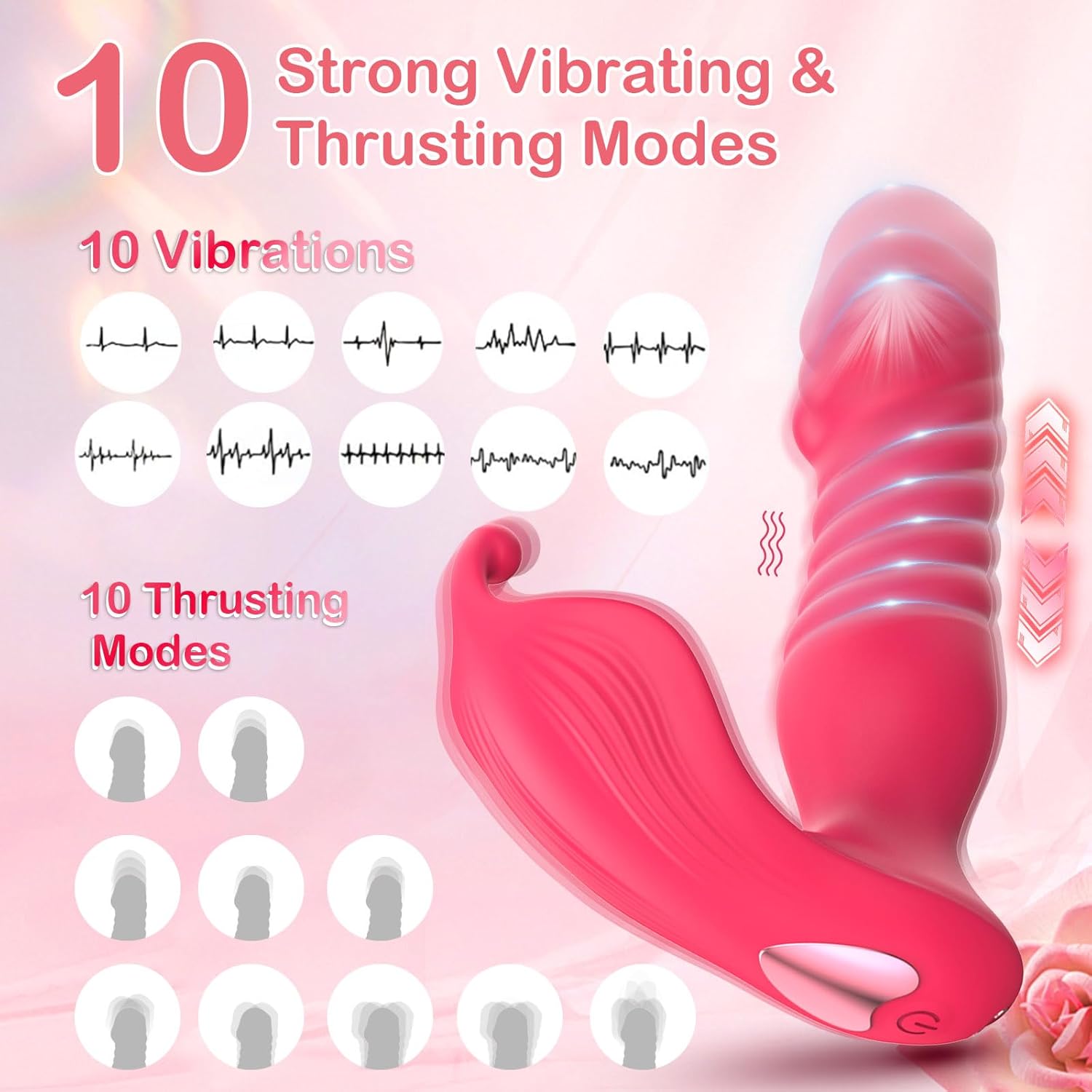 (Red) Thrusting Remote Control Vibrator G Spot Stimulator Masturbation Clitoris Butterfly Dildo Wearable Panty Vibrator Sex Toys for Women Adult Toy