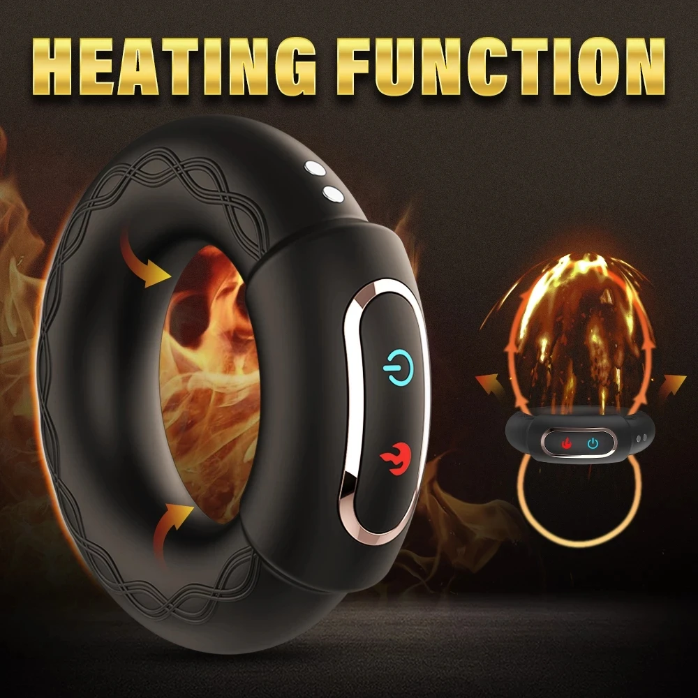 Heating Cock Penis Vibrating Ring for Man Cockrings Male Delay Ejaculation Massager Long Lasting Erection Masturbating Adult Sex Toy Vibrator For Men