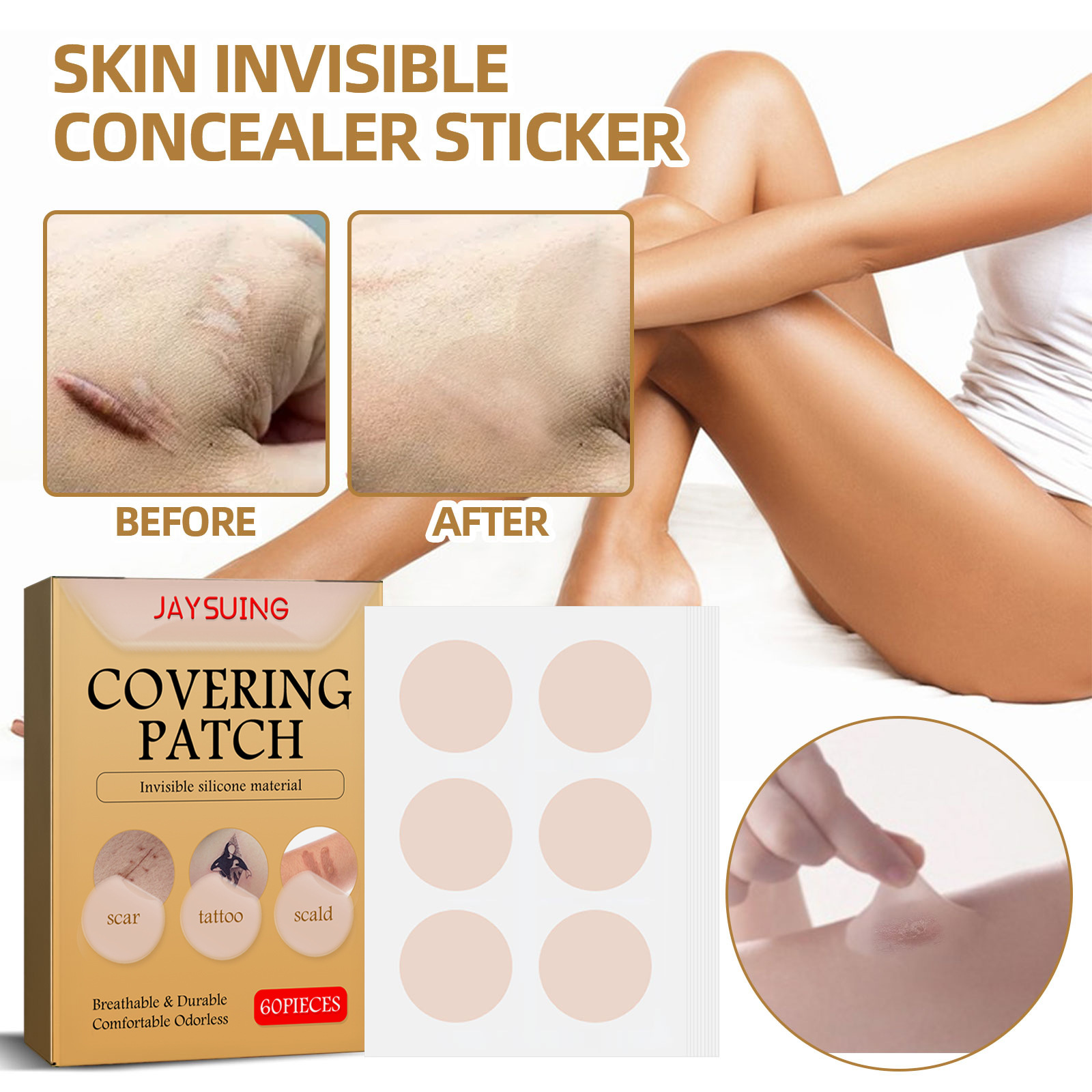 Jaysuing Tattoo Cover Up Skin Color Scar Concealer Sticker Portable Flaw Birthmark Concealing Waterproof Beauty Cosmetic Tools