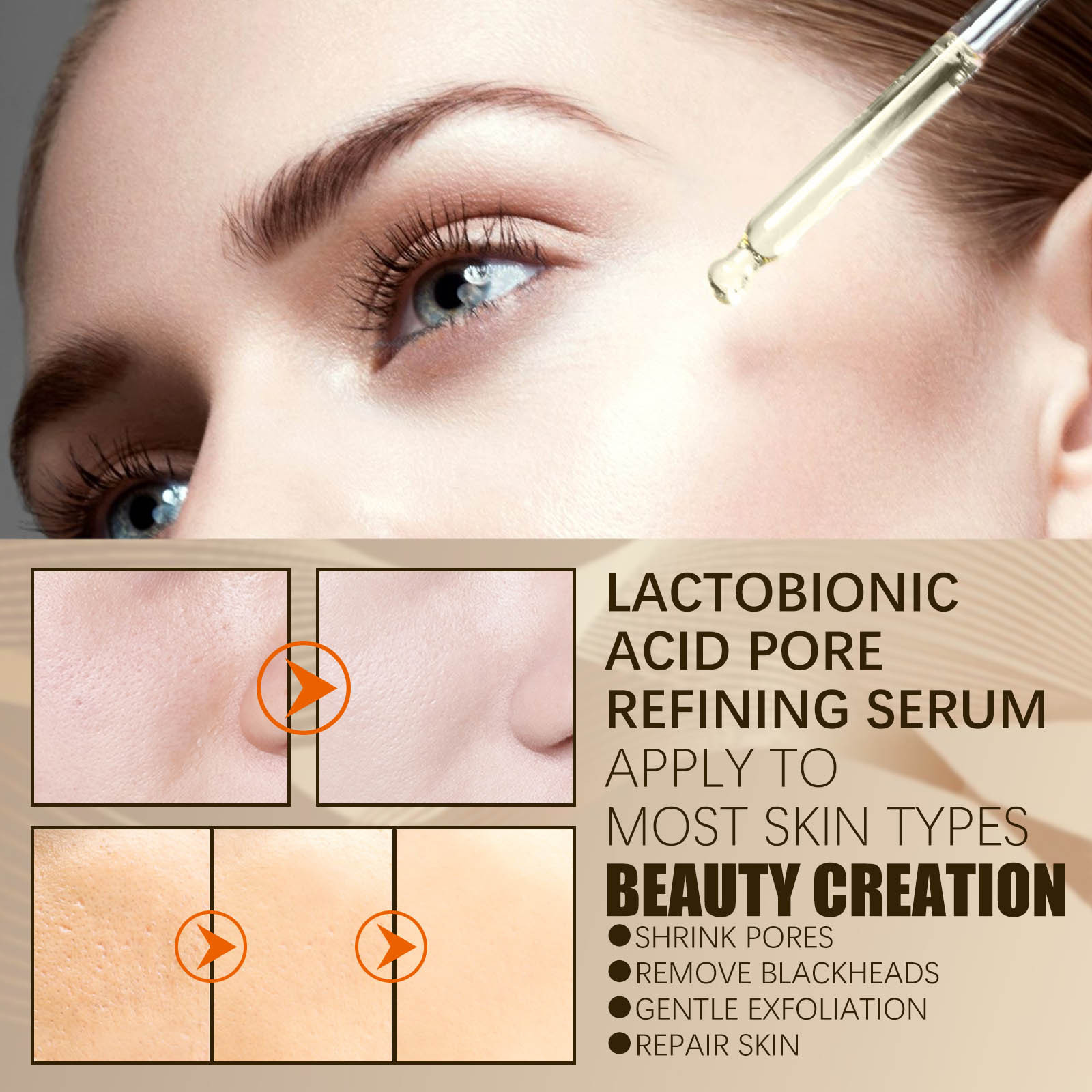 Lactobionic Acid Pore Shrink Face Serum Hyaluronic Acid Moisturizer Nourish Essence Firm Refine Skin Texture Elasticity Cleanse Blackheads Whiteheads 30ml