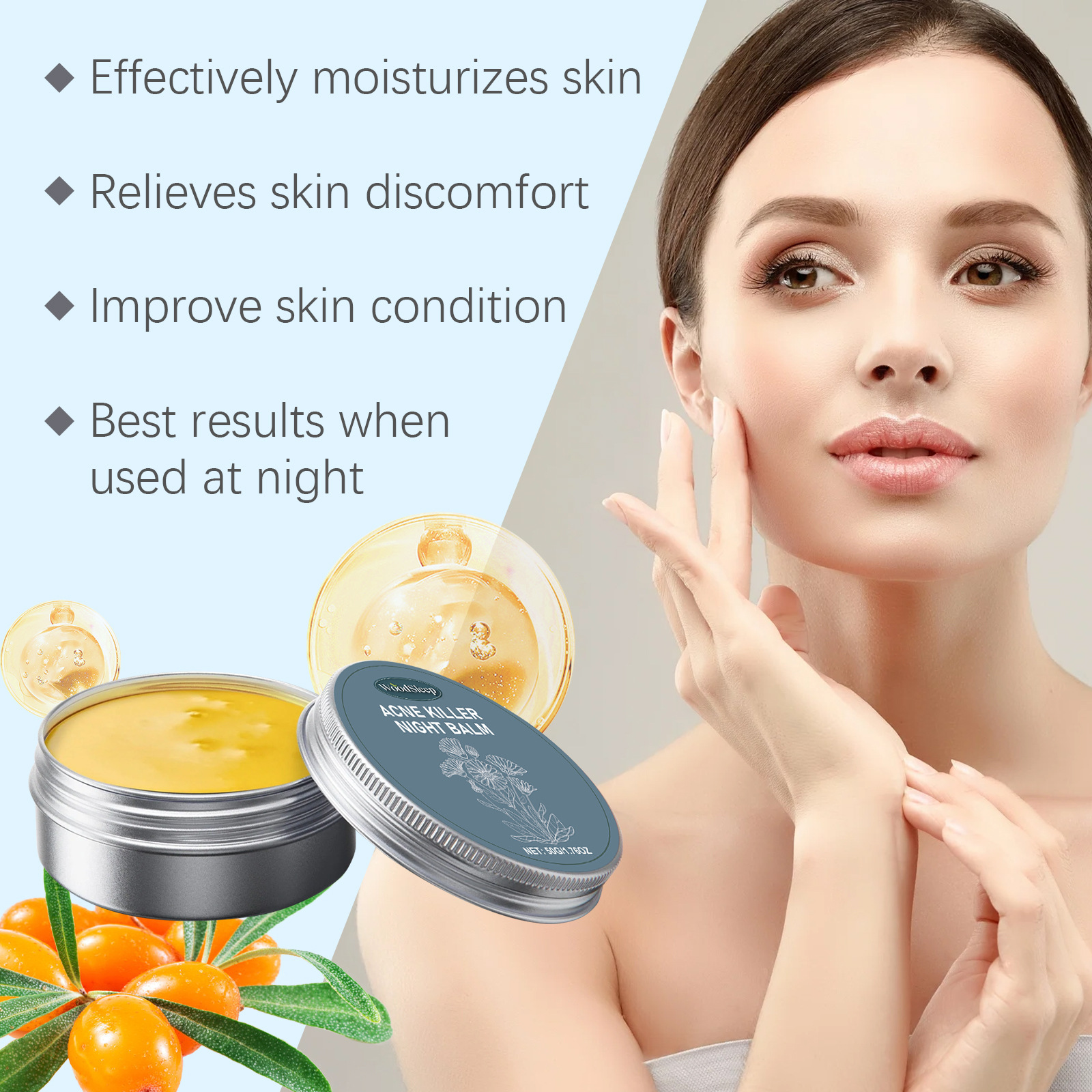 WOODSLEEP Acne Night Cream Face Cream Skin Oil Moisturizing Repair Pimple Fade Mark Deep Cleaning  Improve Large Pores 50g