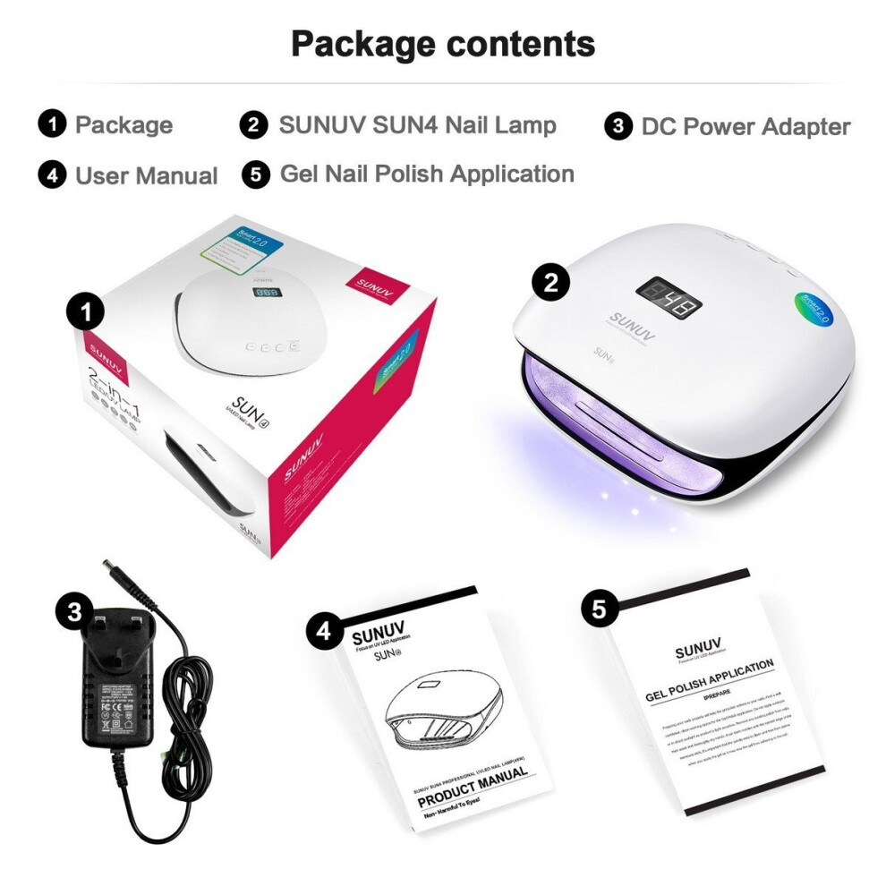 SUNUV LED Nail Lamp, SUN4 48W Professional Nail Lampe UV Nail Dryer for Gel Polish Builder with Sensor 4 Timer LCD Display and Double-Speed