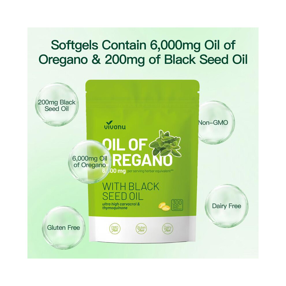 Oil of Oregano with Black Seed Oil 300 Capsules | Natural Antioxidants | Nutritional Support | Highly Effective Botanicals Dietary Healthcare