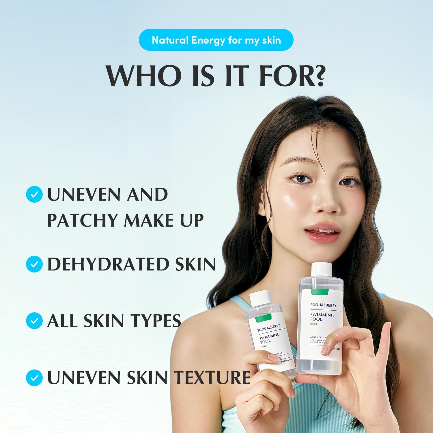 EQQUALBERRY Swimming Pool Toner Korean Toner For Daily Moisture Exfoliating Deep Hydration With Natural Enzyme Protease Hyaluronic Acid For Sensitive Skin 300ml