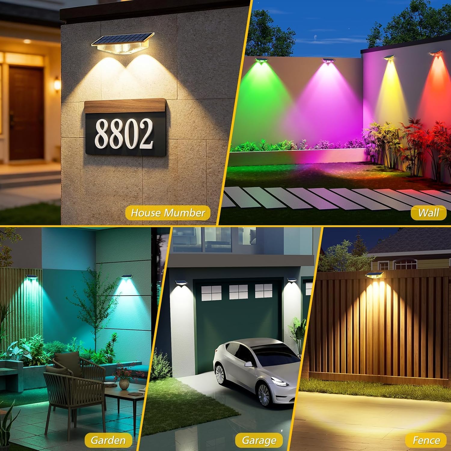 (Warm White) Solar Fence Lights Outdoor Garden Solar Wall Lights 3 Mode Dusk Till Dawn Outdoor Lights for Patio Backyard Porch Pool Decorations 4Packs
