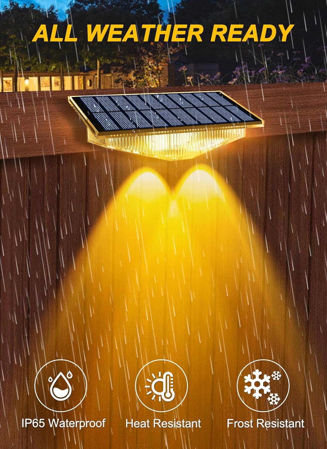 (Warm White) Solar Fence Lights Outdoor Garden Solar Wall Lights 3 Mode Dusk Till Dawn Outdoor Lights for Patio Backyard Porch Pool Decorations 4Packs