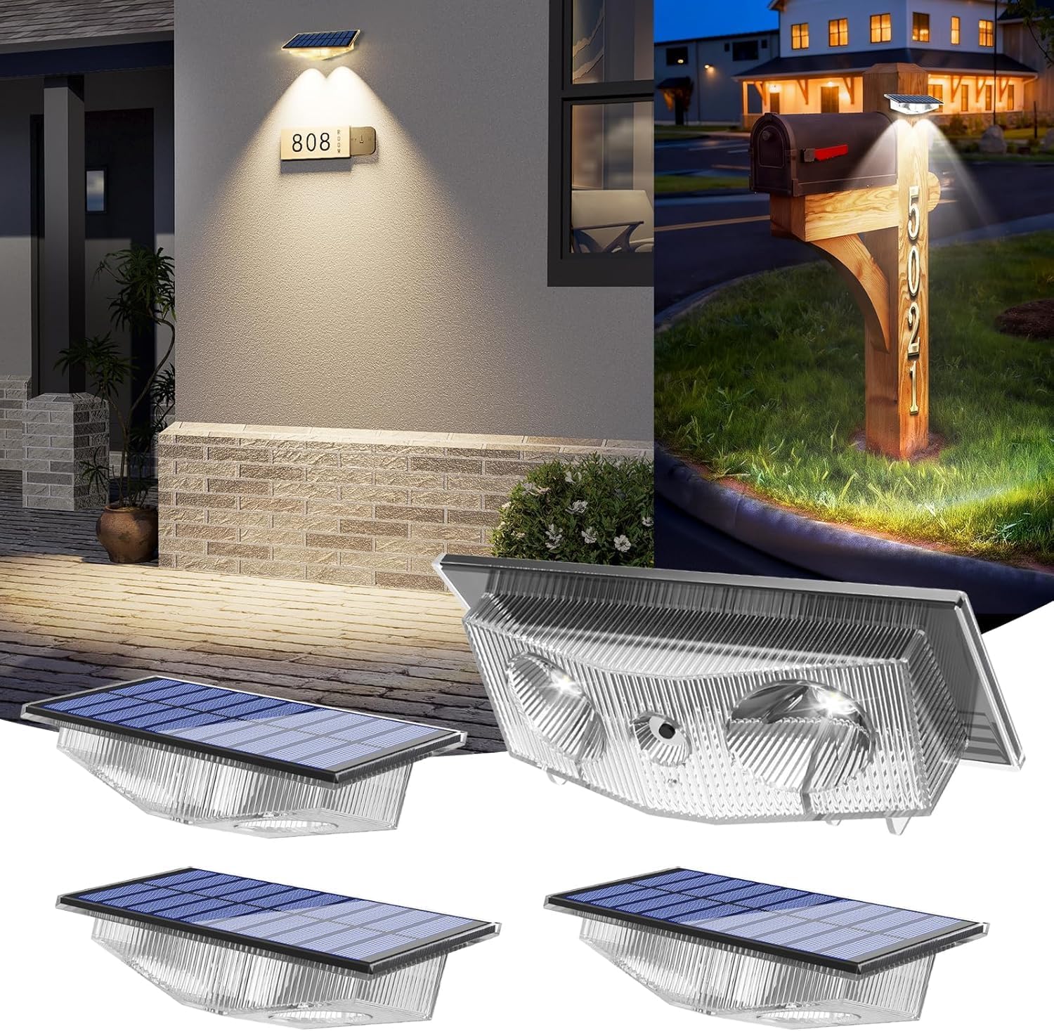 (Warm White) Solar Fence Lights Outdoor Garden Solar Wall Lights 3 Mode Dusk Till Dawn Outdoor Lights for Patio Backyard Porch Pool Decorations 4Packs