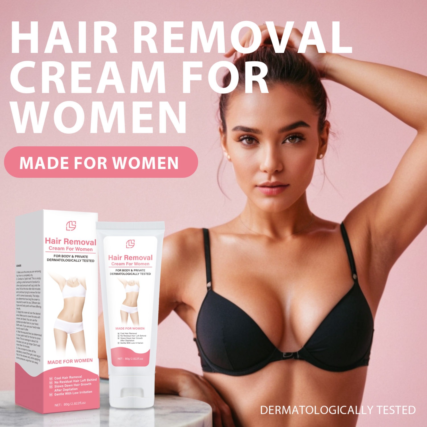 Gentle Hair Removal Cream for Women 80g Mild Non Irritating for Armpit Legs Arms Home Use
