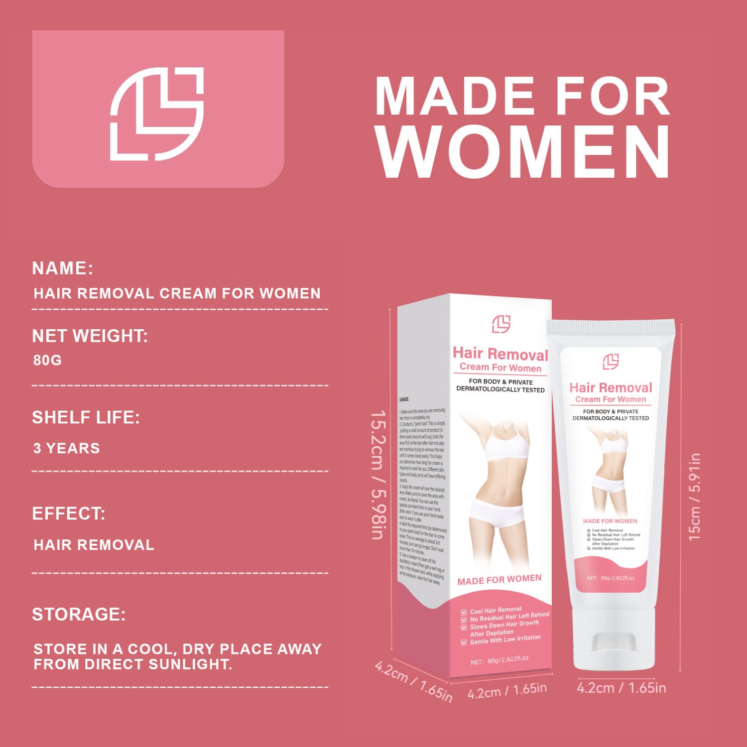 Gentle Hair Removal Cream for Women 80g Mild Non Irritating for Armpit Legs Arms Home Use