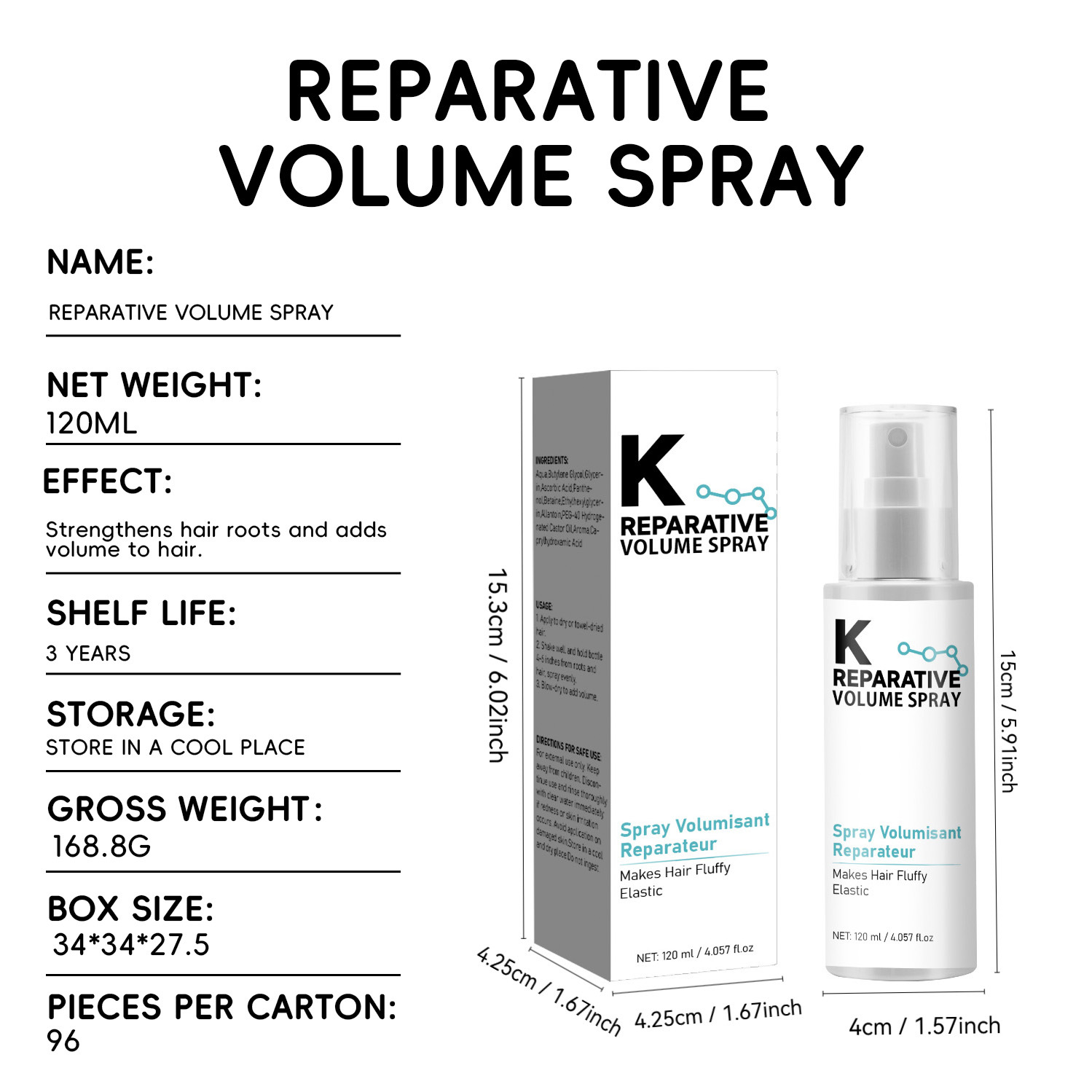 Repairing Volumizing Spray For Dry Flat Hair Scalp Nourishing Daily Hair Care And Styling 120ml