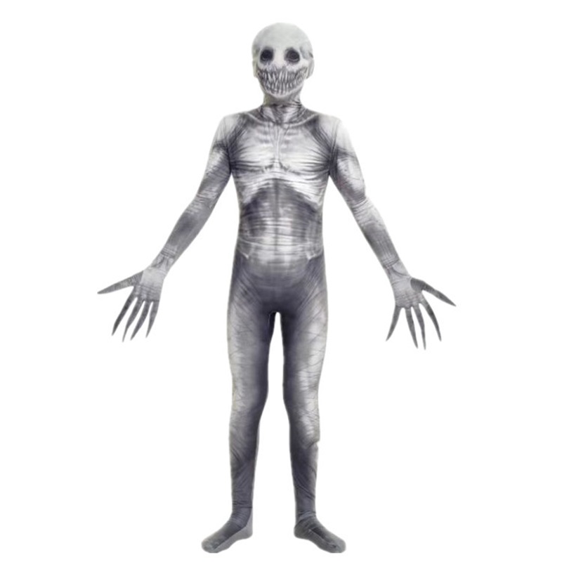 (150cm) Grey Skeleton All In One Outfit Halloween Costume Prank Cosplay Skeleton Horror Toy Game Parent Child Party Wear
