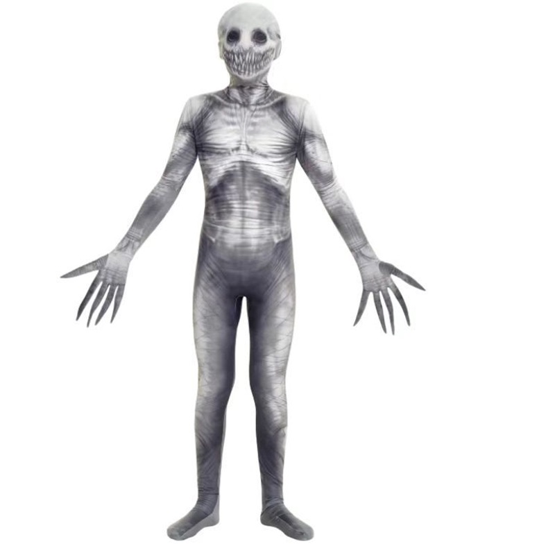 (150cm) Grey Skeleton All In One Outfit Halloween Costume Prank Cosplay Skeleton Horror Toy Game Parent Child Party Wear