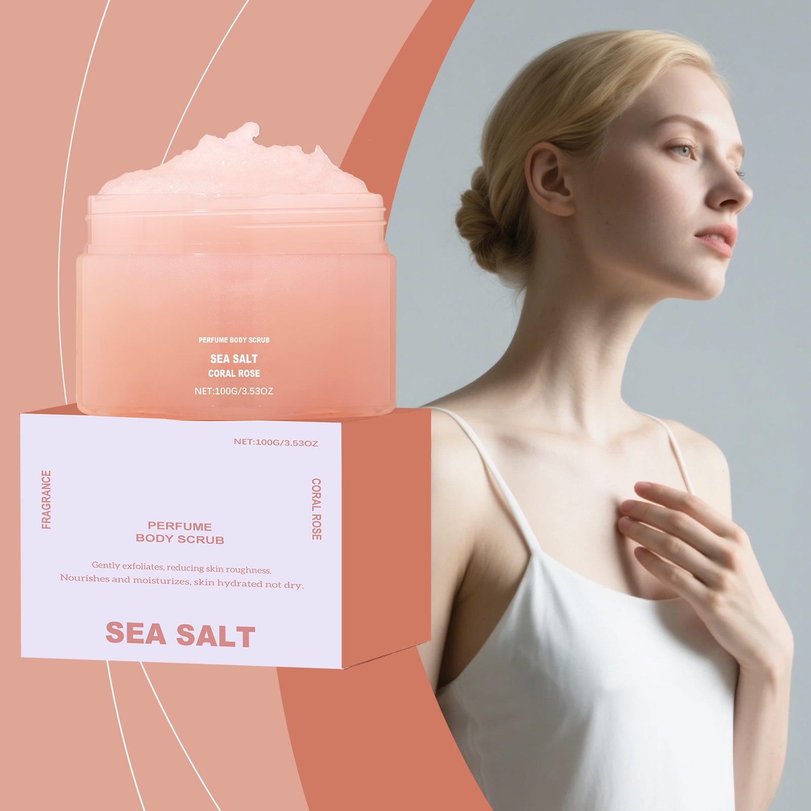 Coral Rose Fragrance Body Scrub Mild Deep Cleansing Hydrating Soft Daily Skin Care For Whole Body