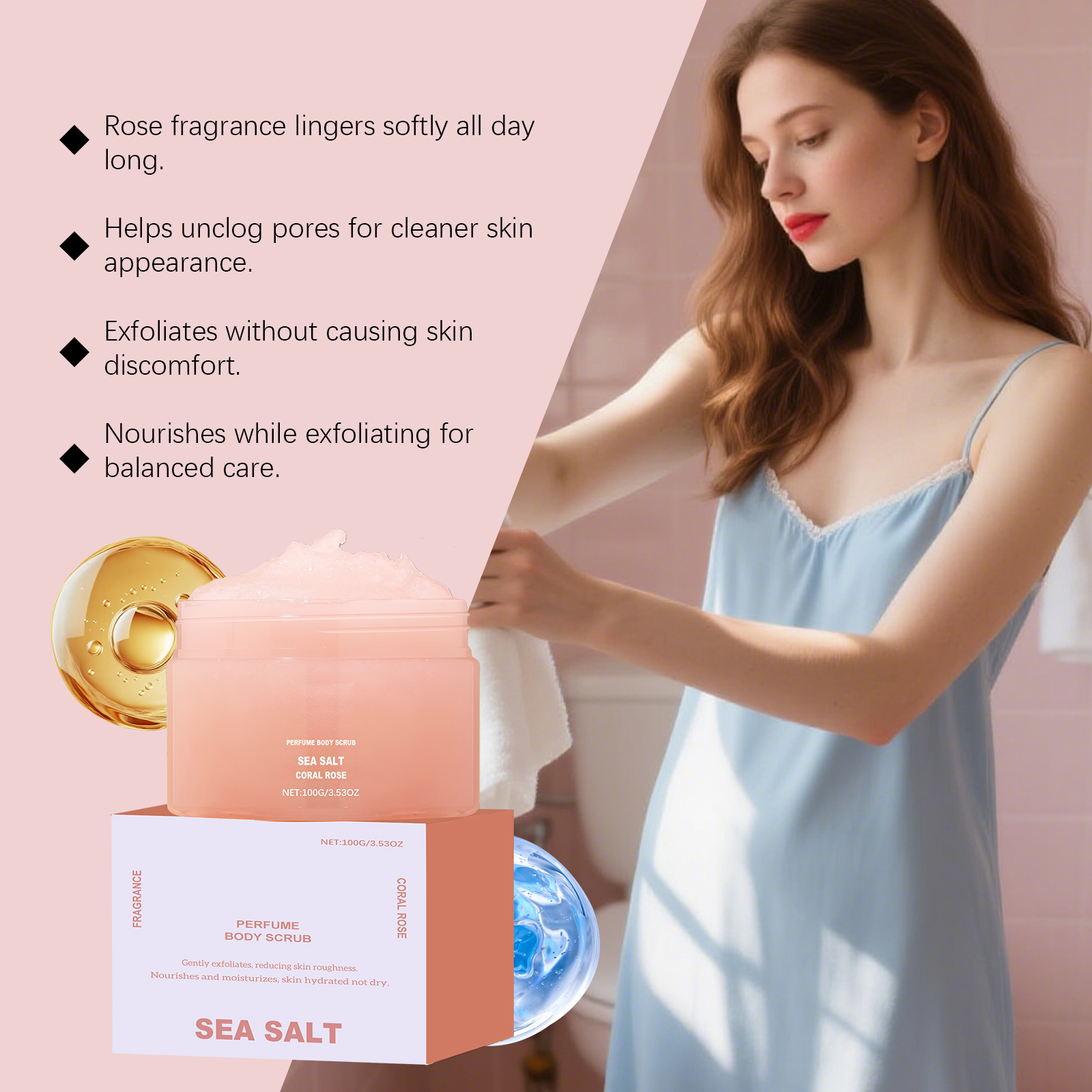 Coral Rose Fragrance Body Scrub Mild Deep Cleansing Hydrating Soft Daily Skin Care For Whole Body