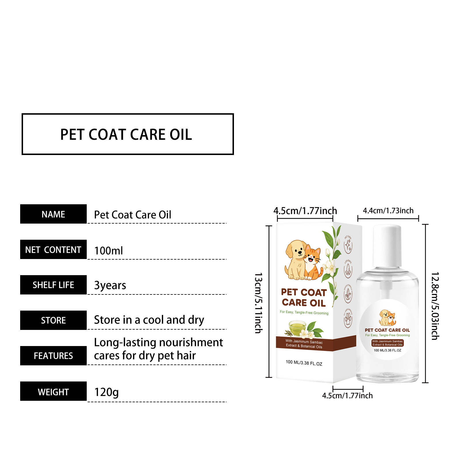 Pet Hair Care Oil Smoothing Anti Knot Mild Combing Elastic Fur Shine Cat Dog Gentle Improve Texture Bright Coat