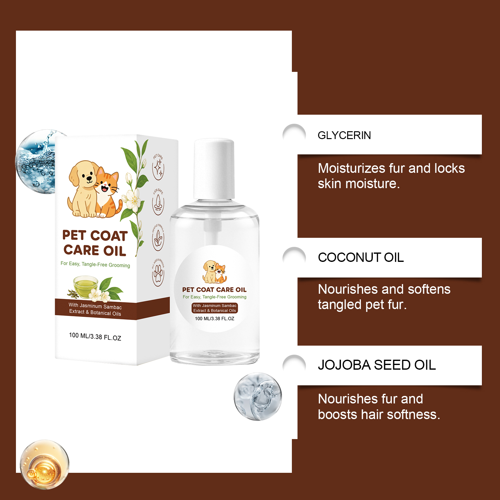 Pet Hair Care Oil Smoothing Anti Knot Mild Combing Elastic Fur Shine Cat Dog Gentle Improve Texture Bright Coat