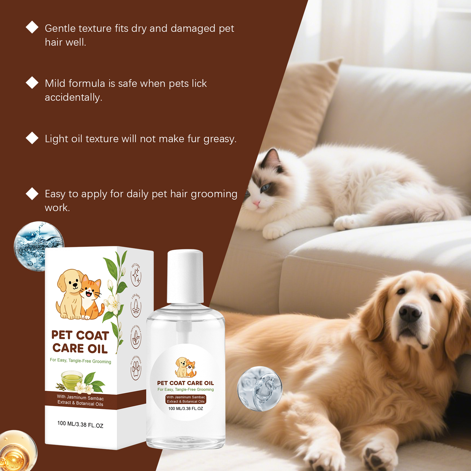 Pet Hair Care Oil Smoothing Anti Knot Mild Combing Elastic Fur Shine Cat Dog Gentle Improve Texture Bright Coat