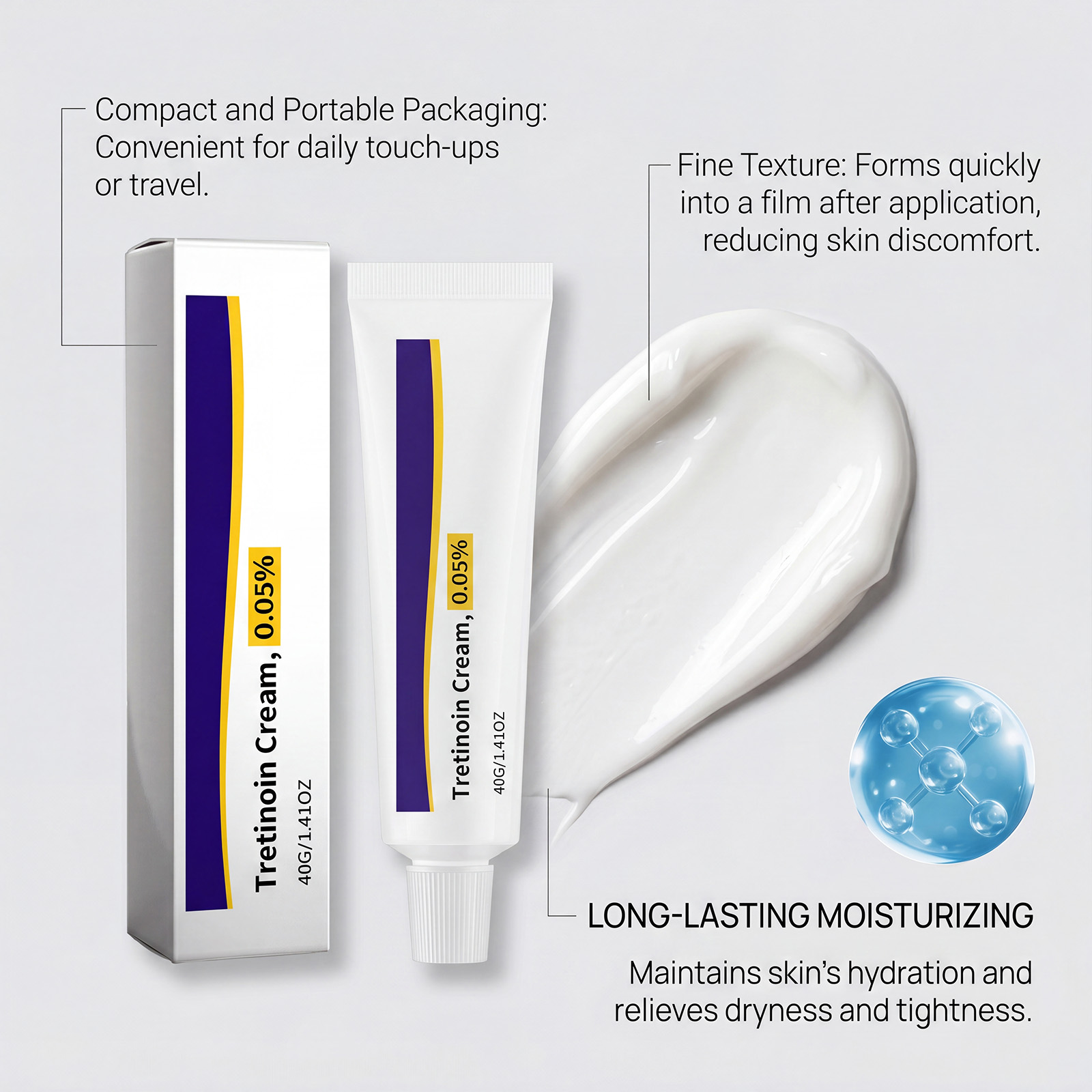 Tretinoin Care Cream Cleanses Hydrates Skin Soft Smooth Even Tone Fast Absorb Daily Skin Treatment