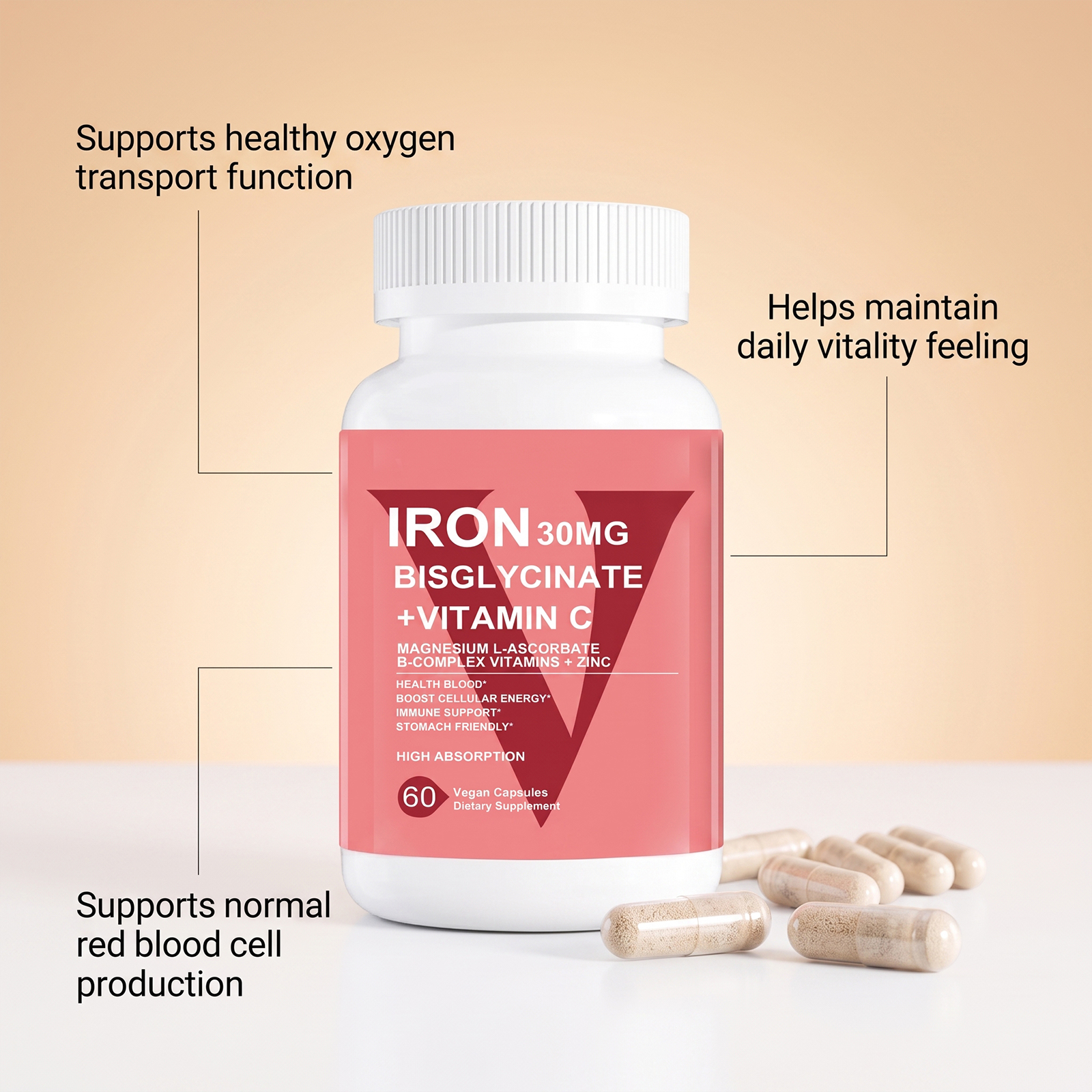 Iron Glycinate Dual Nutrient Capsules Iron Supplement Hematopoiesis Support Daily Vitality Nutrient Synergy Capsule